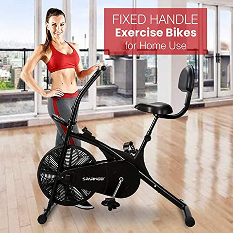 Image of Sparnod Fitness SAB-03 Upright Air Bike Exercise Cycle for Home Gym - Adjustable Resistance, Height Adjustable Seat (Do It Yourself Installation)