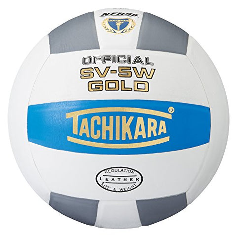Tachikara Sv5W Gold Competition Premium Leather Volleyball (College Blue/White/Silver Gray)