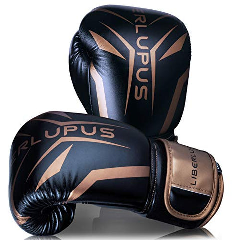 Image of Liberlupus Cool Style Boxing Gloves for Men & Women, Boxing Training Gloves, Kickboxing Gloves, Sparring Gloves, Heavy Bag Gloves for Boxing, Kickboxing, Muay Thai, MMA(Black & Golden, 12 oz)