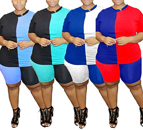 Image of Women Plus Size 2 Piece Sports Outfits Shorts Set - Sexy Tracksuit Shirt Bodycon Pants Joggers Sportswear Clubwear Red 5XL