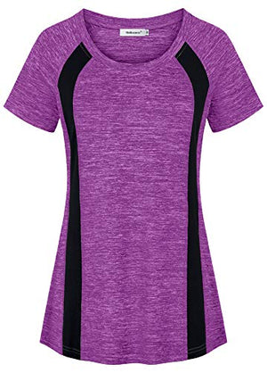 Helloacc Flowy Tops for Women,Scoop Neckline Travel Clothes Rounded Hem Cute Flattering Tunics Tee Slimming Summer Activewears Basic Pilates Shirts Plus Size Sporty Tshirt Golf Jogging Comfy Violet XL