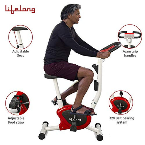 Image of Lifelong LLF108 FitPro Stationary Exercise Belt Bike for Weight Loss at Home with Display and Resistance Control, White (Free Home Installation)