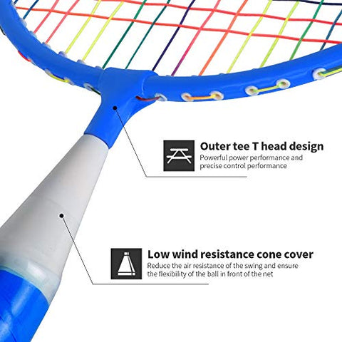 Image of Ksera Badminton Rackets for Children Set of 2, Durable Professional Badminton Set for Children Indoor and Outdoor Sport Game with 4 Badminton and 2 Table Tennis-Blue