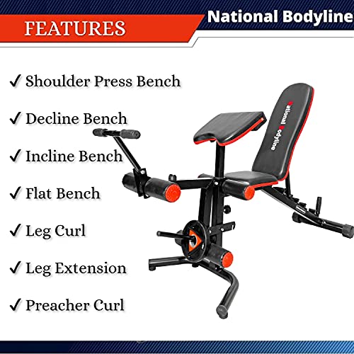 National Bodyline Foldable Adjustable Manual Inclined Decline Weightlifting Bench Workout Machine for Home Gym Bench (Black)