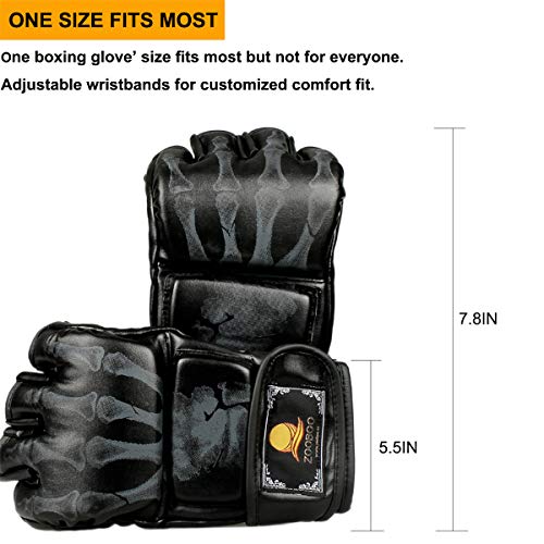 ZooBoo Punching Gloves, Half-Finger Boxing Fight Gloves MMA Mitts with Adjustable Wrist Band for Sanda Sparring Bag Training (One Size Fits Most)