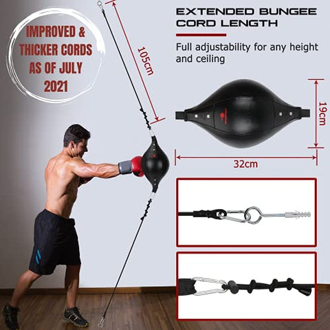 Image of BOXERPOINT Double End Bag Boxing Set - Double Ended Punching Ball - Speed Striking Reflex Kit with Fully Adjustable Cords - PU Leather Punch Bag with Hand Wraps, Complete Installation Kit & Carry Bag