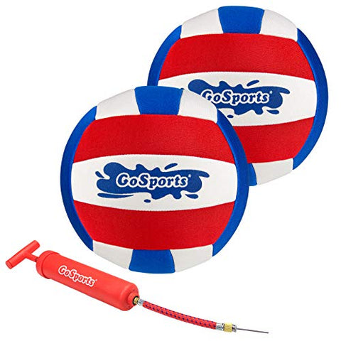 Image of GoSports Pro Neoprene Pool Volleyball - 2 Pack Waterproof Volleyballs with Ball Pump, Red, White, Blue