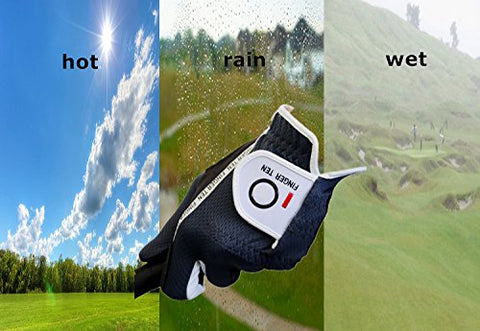 Image of FINGER TEN Men Golf Glove Rain Grip Left Hand Right Value 6 Pack, Fit Hot Wet Weather, Size Small Medium Large XL (25=M/Large Black Right)