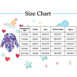 ZNYUNE Girls One Piece Rashguard Swimwear Long Sleeve Swim Suit with Zipper UPF 50+ Sun Protection (PurpleButterfly, for 7-8 Years)