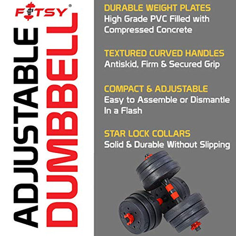 Image of FITSY Adjustable Dumbbell Set - 20 kg PVC Dumbbell and Rod Set for Home Gym Workout with Extension Barbell Rod [AR-2693]