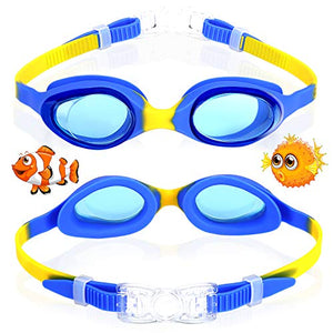 Kids Swim Goggles Swimming Goggles for Boys Girls Kid Age 3-12 Child Colorful Swim Goggles Clear Vision Anti Fog UV Protection No Leak Soft Silicone Nose Bridge Protection Case Kids' Skoogles