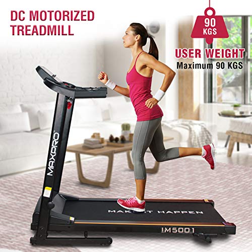 MAXPRO IM5001 3HP Peak Motorized Folding Treadmill with 3 Level Manual Incline, Max. Speed 14km/hr, Perfect for Home Use (Free Installation Assistance)