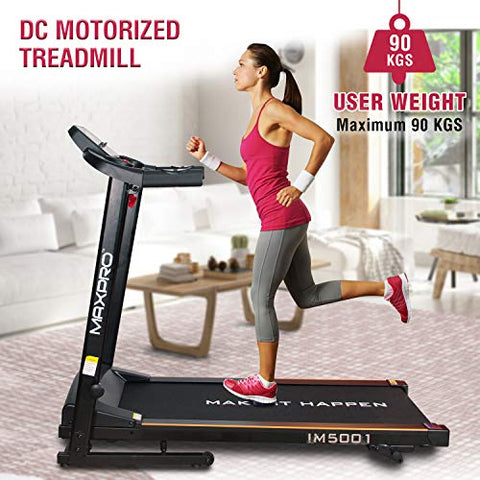 Image of MAXPRO IM5001 3HP Peak Motorized Folding Treadmill with 3 Level Manual Incline, Max. Speed 14km/hr, Perfect for Home Use (Free Installation Assistance)