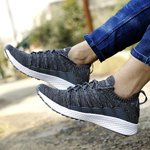 Bacca Bucci® Men's Stella Comfortable Running Shoes with Adaptive Smart Cushioning 5 in 1 uni-Moulding Technology Professional Non Slip Sneakers for Walking, Tennis, Fitness & Gym-Grey