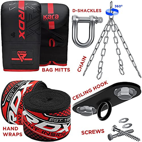 Image of RDX Punching Bag Heavy Boxing Bag, 8pc Filled 4ft 5ft Anti Swing Kickboxing Adult Set, Maya Hide Leather, Punch Gloves Ceiling Hook Hanging Chains, MMA Muay Thai Workout Home Gym Fitness Training
