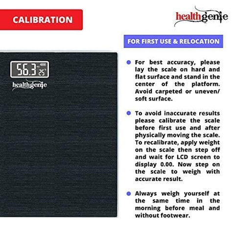 Image of Healthgenie Thick Tempered Glass Lcd Display Digital Weighing Machine , Weight Machine For Human Body Digital Weighing Scale, Weight Scale, with 2 Year Warranty & Batteries Included (Brushed Black)