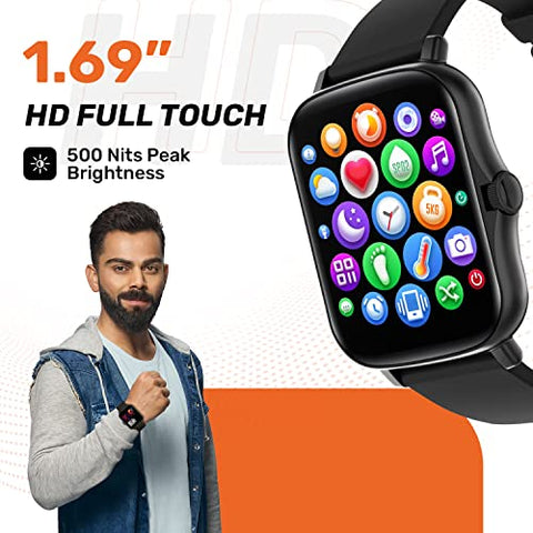 Image of Fire-Boltt Beast SpO2 1.69” Industry’s Largest Display Size Full Touch Smart Watch with Blood Oxygen Monitoring, Heart Rate Monitor, Multiple Watch Faces & Long Battery Life (Black)