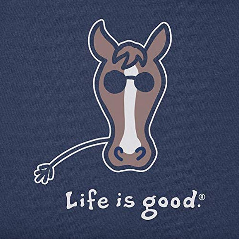 Image of Life is Good Womens Vintage Crusher Graphic T-Shirt, Horse Darkest Blue, X-Large