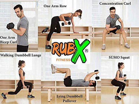 Image of RUBX Rubber Coated Professional Exercise Hex Dumbbells (Pack of Two) (7.5)