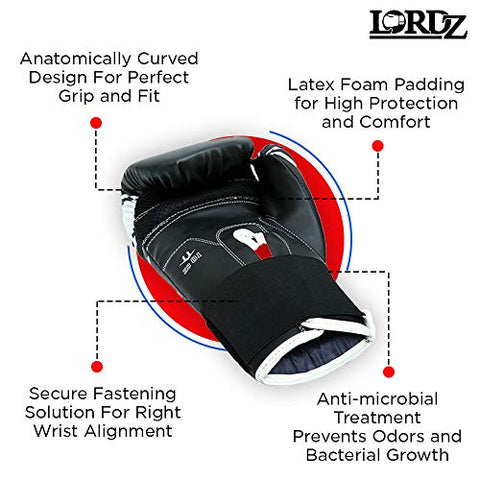 Image of Lordz Wise Gloves I Men & Women’s Premium Synthetic Leather Boxing Gloves with Hand Crafted Padding, Gloves for Sparring, Muay Thai, MMA, Training and Heavy Bag Workout