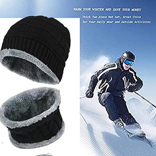 GHANIM Winter Woolen Beanie Cap Scarf and touchscreen and griping Gloves Set for Men Women Stretch Warm Fleece Lining Winter Cap (Black)