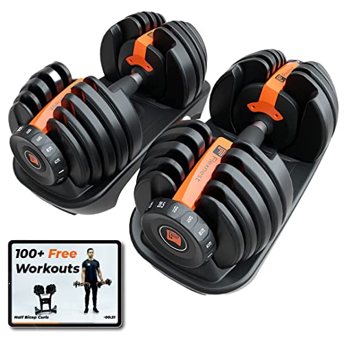 Flexnest Adjustable Iron Dumbbells Set, Designed-in-Germany, Easy Weight Adjustment (2.5Kg-24Kg), Home Workout, Gym Exercise Set For Men & Women, 24Kg, Set of 2 (Black)
