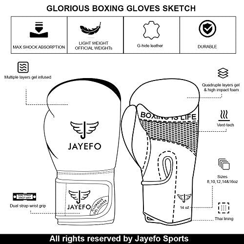 Jayefo Glorious Boxing Gloves Muay Thai Kick Boxing Leather Sparring Heavy Bag Workout Pro Leather Gloves Mitts Work for Men & Women (Black/Copper, 6 OZ)