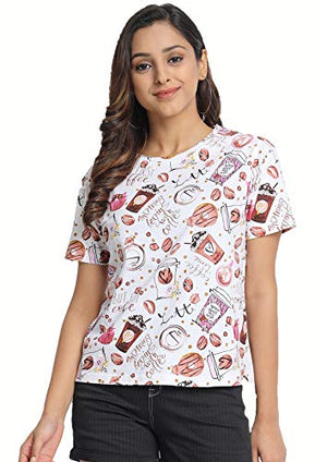 JUNEBERRY Women's Cotton Half Sleeve Regular Fit Printed T-Shirt (TSH_JB_54_Coffee_XXL_Multicolored_XX-Large)