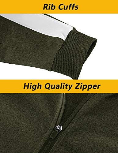 Cotrasen Men Jogging Suits Sets Athletic Sports Slim Fit Casual Full Zip Tracksuits, Green, Medium