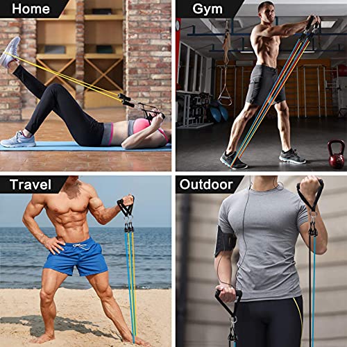 RYLAN-Resistance Bands Set for Exercise, Stretching, and Workout Toning Tube Kit with Foam Handles, Door Anchor, Ankle Strap, and Carrying Bag for Men, Women (TPE)