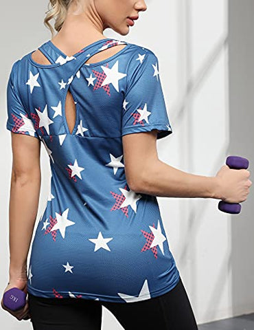 Image of Women's Short Sleeve Yoga Tops Activewear Running Workout T-Shirt