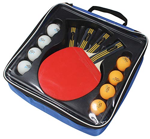 MAPOL Ping Pong Paddle Set - 4 Professional Table Tennis Rackets/Paddles - 8 Premium 3-Star Balls, Portable Cover Case Holder Included