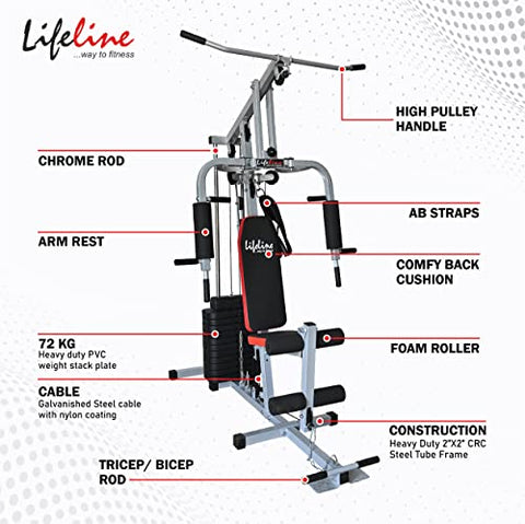 Image of Lifeline Fitness HG-009 Home Gym Combo with LA 100 Push Up Bar, Home Gym with 60Kg Weight Stack