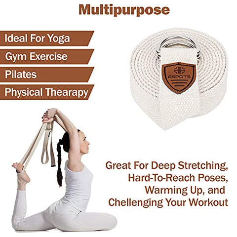 Image of ESPOTS Yoga Strap / Stretch Band (Many Colors, 6/8/10 Feet Options) with Extra Safe D Ring Buckle | Best for Daily Stretching Physical Therapy & Fitness