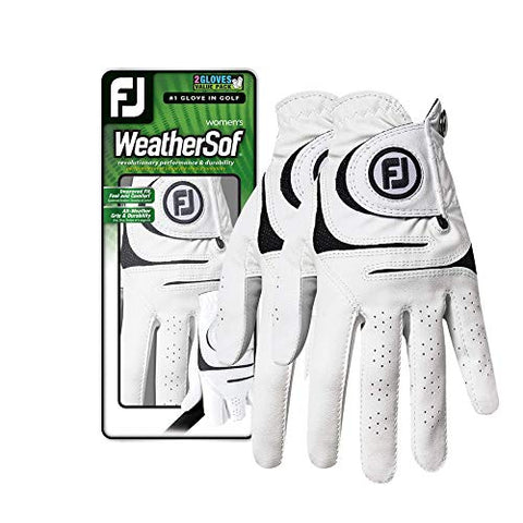 Image of FootJoy Women's WeatherSof Golf Glove, Pack of 2, White Medium/Large, Worn on Left Hand