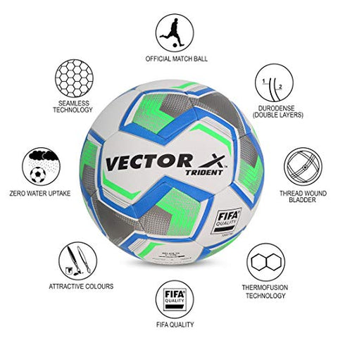 Image of Vector X Trident Thermofusion FIFA Quality Rubber Football, Size 5 (White-Blue-Green)