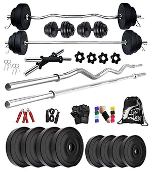 Bodyfit Total Gym Kit Combo 20 Kg Weight Plates Dumbbell Set Home Gym Set (Multicolour, 1 X 5 Feet, 1 X 3 Feet),Exercise Set.