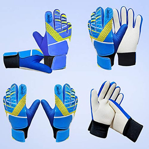 Image of Goalkeeper Goalie Soccer Gloves - Kids & Youth Football Goal Keeper Gloves with Embossed Anti-Slip Latex Palm and Soft PU Hand Back (Blue, 7)