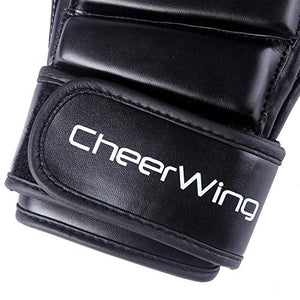 Cheerwing Boxing Gloves MMA UFC Sparring Grappling Fight Punch Mitts Leather Training Gloves, Black