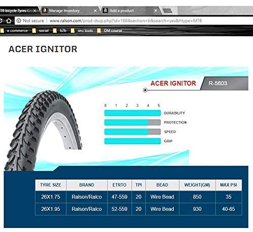 Ralson 26 X 1.95 inch Nylon Acer Ignitor MTB Cycle Tyre Good Grip