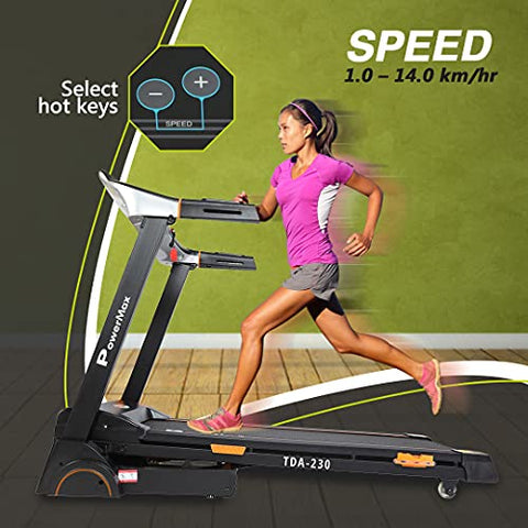 Image of PowerMax Fitness TDA-230 (4HP Peak) Smart Folding Electric Treadmill with Auto Incline, MP3, Speaker, DIY and Virtual Assistance, Exercise Machine for Home Gym and Cardio Training