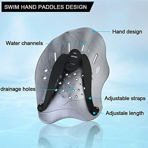 Image of Dprofy Swim Training Paddles Hand - Swim Paddles Hand with Adjustable Straps, Swimming Hand Paddles for Women, Men and Children, Professional Swimming Accessories(1 Pair)