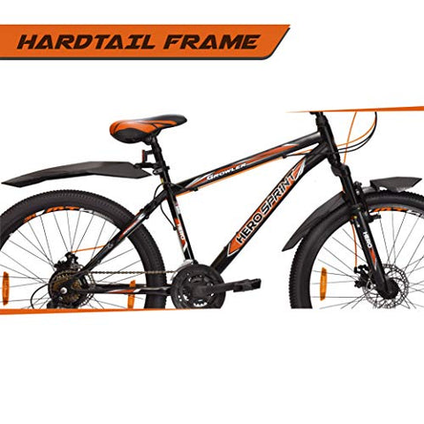 Image of Hero Sprint Growler 26T 21 Speed with Dual Disc for Men (Color: Black/Orange), Mountain Bike, Frame Size: 17 Inches
