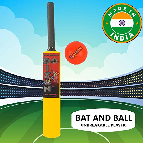Toyshine bat and ball cricket combo, ABS unbreakable plastic, made in india | size 2 (2-4 years) Mix Color (SSTP)