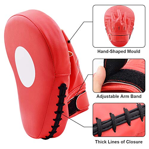 TLBTEK 2PCS Red Curved Punching Mitts Boxing Pads Hand Target Boxing Pads Gloves Training Focus Pads Kickboxing Muay Thai MMA Martial Art UFC Punch Mitts for Kids,Men & Women