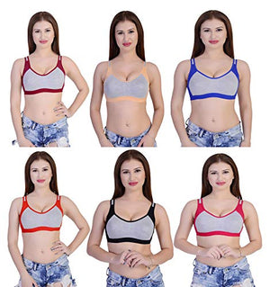 Caracal Women's Daily Workout and Gym Wear Sports Bra (Seamless, Non Padded) Size_44 (Mix Color) Combo Pack of 6