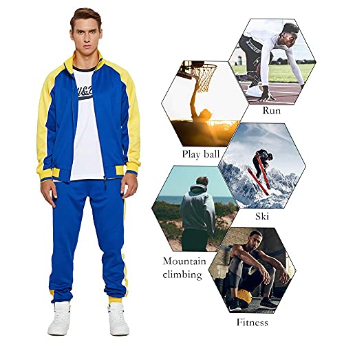 Men's Sports Casual Tracksuit Set Hooded Long Sleeve Running Jogging Sweat Suits Blue L #49
