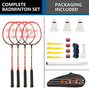 Fostoy Badminton Racket Set, 4 Pack Badminton Racquets with 3 Shuttlecocks & Net, Badminton Shuttlecock Complete Sets for Professional & Beginner Players