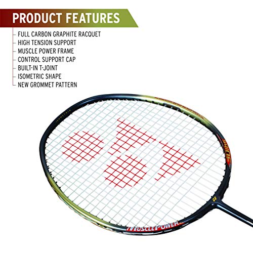 Yonex Muscle Power 55 Badminton Racquet with Free Full Cover (Graphite, G4, 83 Grams, 30 lbs Tension) | Made in Taiwan+Yonex Mavis 200i Nylon Shuttle Cock, Pack of 6 (Yellow)