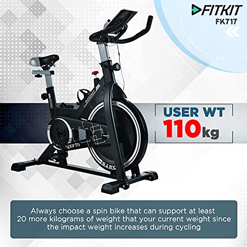 Fitkit FK717 (14lbs Flywheel) Spinner Exercise Bike with Free installation and Connected Live Integrative Sessions - Black